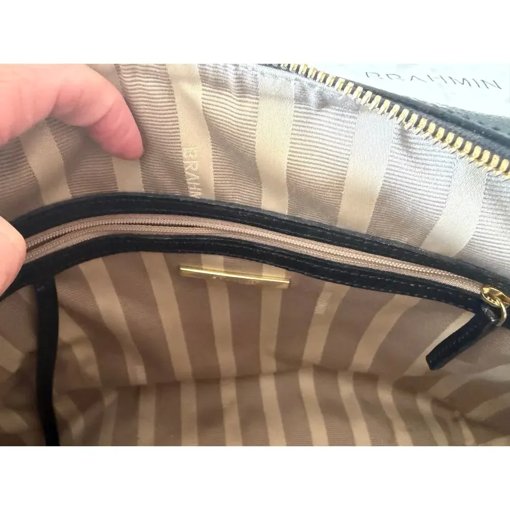 Retired Brahmin Hudson Satchel Magnolia Stripe Melbourne Leather Dome Crossbody